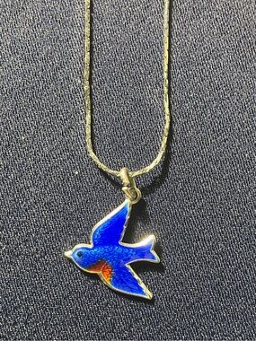 Blue Enamel Bird Pendant Necklace- Jewelry